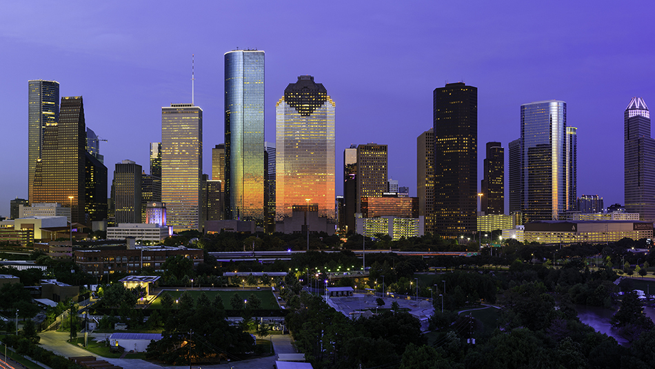 City of Houston Skyline July 4th 2018 with dramatic sunset Houston 950